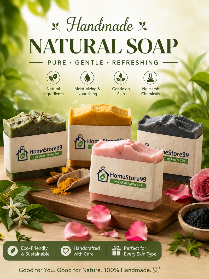 Handmade Soap Gift Set (4 Pack) | Rose, Neem, Charcoal & Turmeric | Made in India