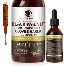 Lukaree 60ML Black Walnut Drop with Wormwood Clove & Garlic Support Digestion and Immune Health, Detoxify the Body Antioxidant