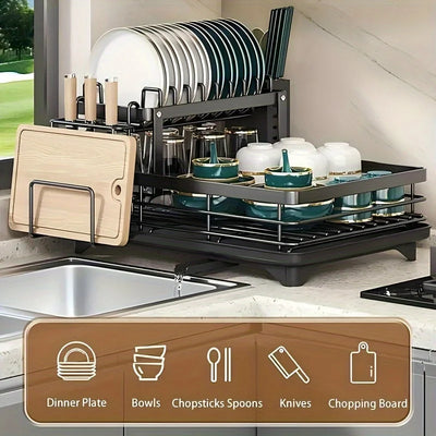 Double-Tier Dish Drainer – Extendable Large Rack