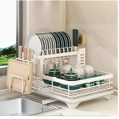 Double-Tier Extendable Dish Drainer – Large Rack & Board