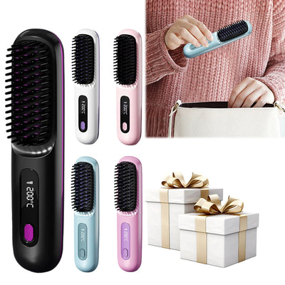 Cordless Hair Straightener Brush – 3 Temp Anti-Scald Styling Tool