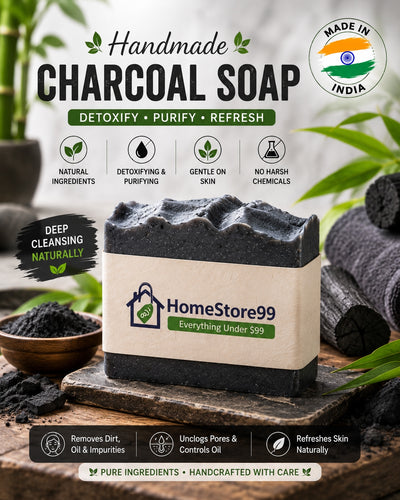 Handmade Charcoal Soap | Deep Cleansing Bath Bar | Made in India