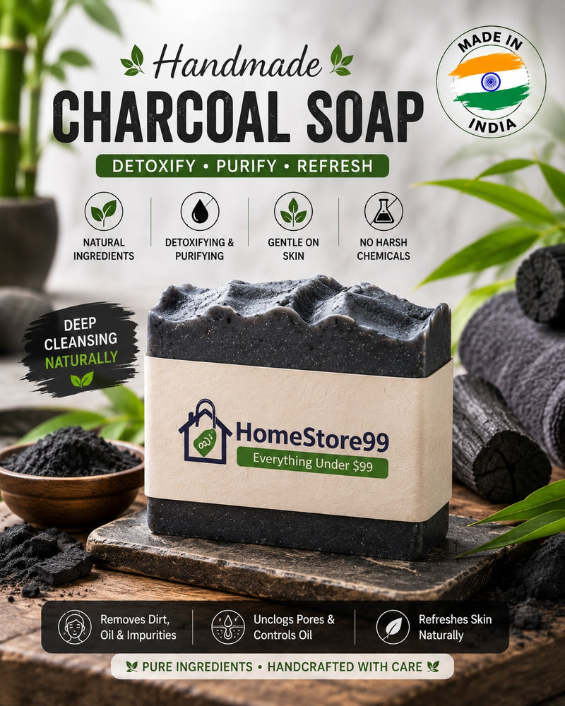 Handmade Charcoal Soap | Deep Cleansing Bath Bar | Made in India