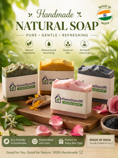 Handmade Soap Gift Set (4 Pack) | Rose, Neem, Charcoal & Turmeric | Made in India