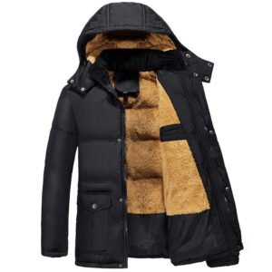 Men's Hooded Plus Velvet Padded Winter Jacket – Double-Breasted