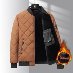 Men's Winter Baseball Jacket – Quilted Rhombic Stitch Cotton Coat