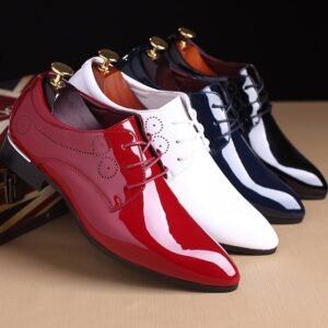 Men’s Glossy Pointed-Toe Lace-Up Formal Shoes