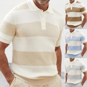 Men's Lapel Short Sleeve Knit Sweater – Slim Fit Summer Polo Sweater